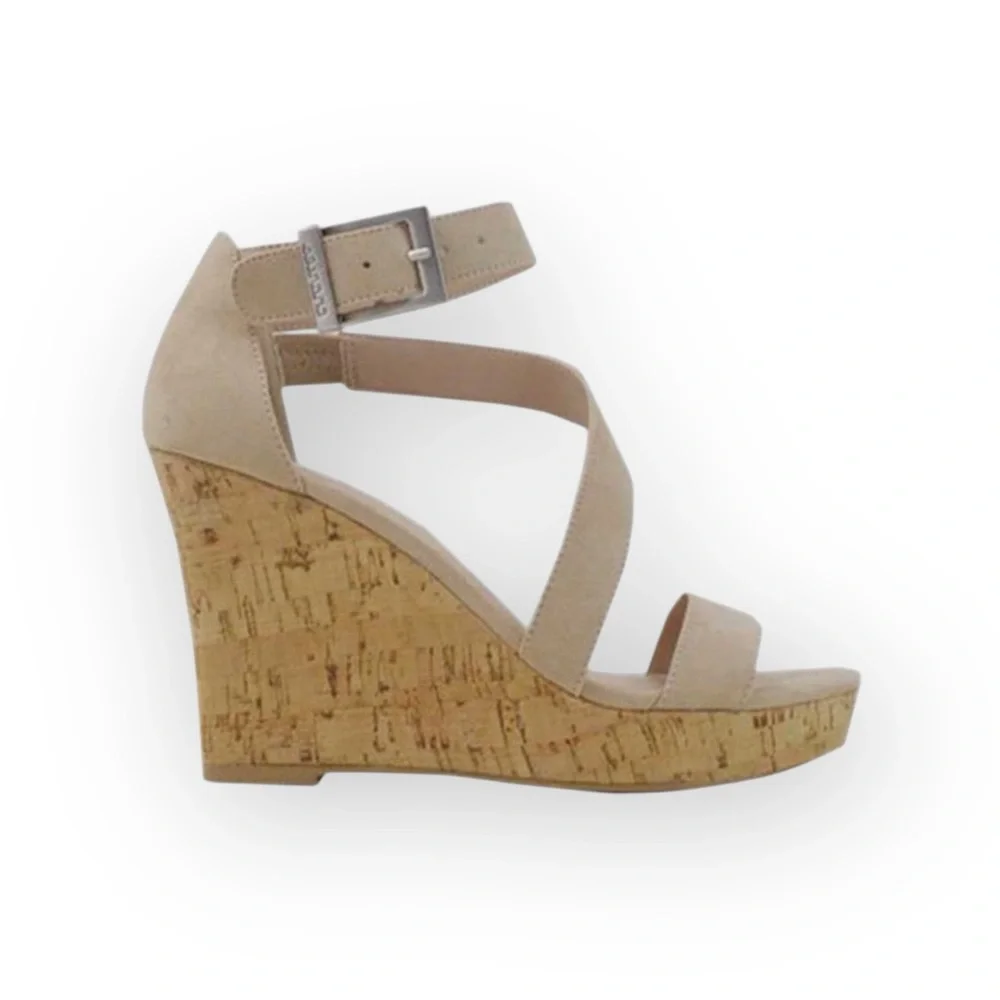Charles by Charles David ᪥ Leanna Wedge Cork Platform Sandals ᪥ Nude Microsuede